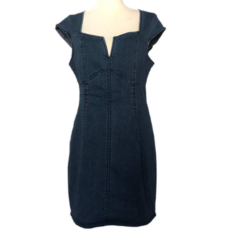 Free People Denim Cap Sleeve A Lined Dress Size M